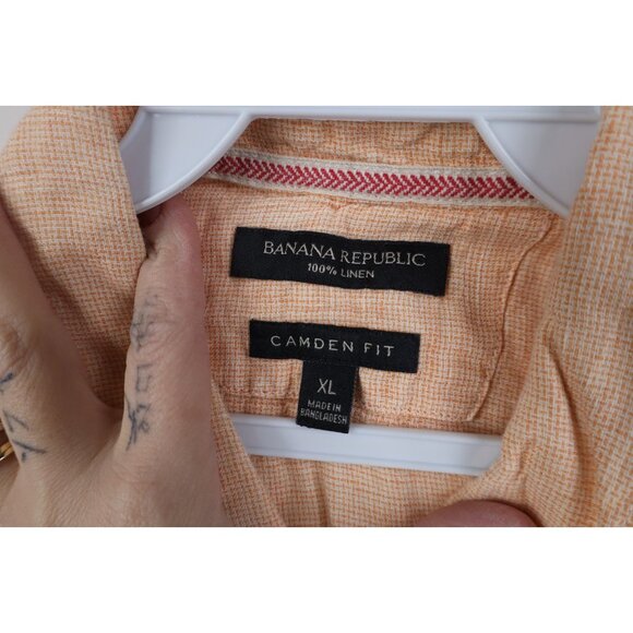 Banana Republic Mens XL Camden Fit Linen Knit Collared Button Down Shirt Orange - Picture 6 of 13